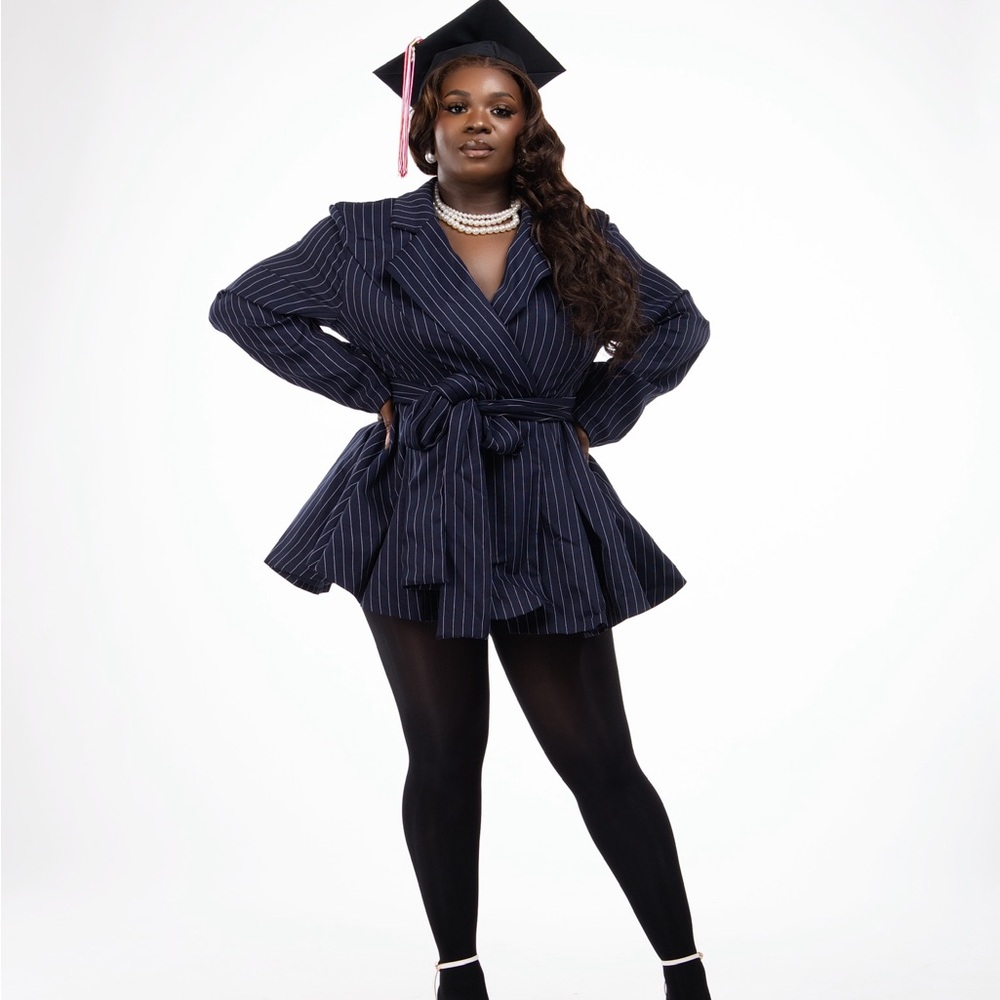 Navy Pinstripe Blazer Dress